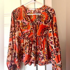 Karlie Blouse- Burnt Orange/Red Floral Blouse